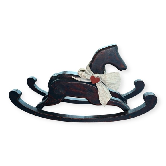 Vintage Wooden Rocking 22” Horse Decor with Bow - Picture 2 of 12